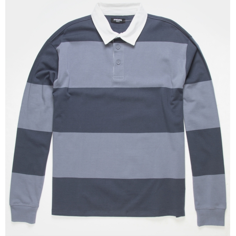 RSQ mens rugby polo long sleeve striped shirt medium